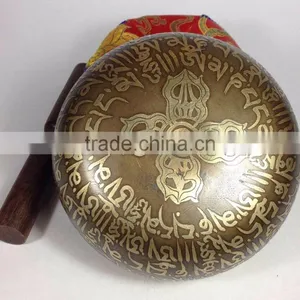 Om Crafted Buddhist Jaap Mantra Carving Kasha Special Sound Singing Bowl thumbnail-4