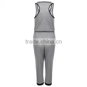 New Fashion O Neck Sleeveless Gray Calf-length Jumpsuit Drawstring Waist Pocket Casual Leisure Loose Romper Sexy Women Playsuit thumbnail-3