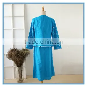 High Quality Embroidery Blue Color Fancy Designer Ladies Office Skirt Suits thumbnail-3