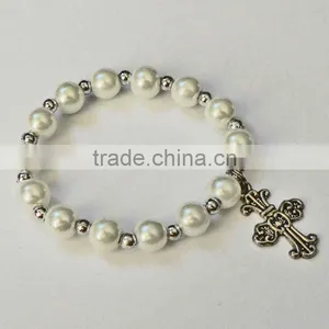 Fashion Pearl Bead Bracelet for Baby, Little Girl Holiday Jewelry, Cross Charm Bead Bracelet for Children thumbnail-1