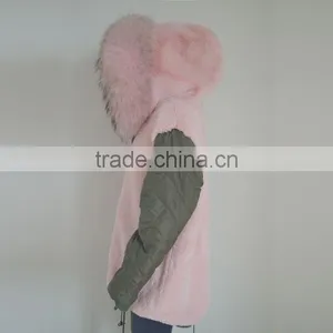 Myfur Army Green Cotton Parka With Pure White Fake Rabbit Fur Lining thumbnail-6