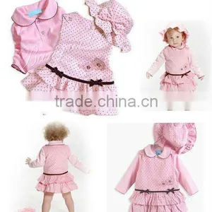 3 Pcs Set ,Corduroy Skirt + Pink Blouse + Bow Hat ,baby Suit Set thumbnail-1