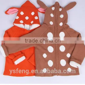 Deer Ear Baby Sweater Zipper Cardigan With A Hood Children Sweater thumbnail-4
