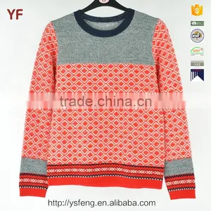 Red Gray Color White Spot Blended Wool Round Neck Knitted Sweater thumbnail-1