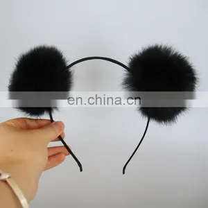 8cm Real Rabbit Fur Ball Hairband for Girl Lady Fashion Handmade Fur Accessories thumbnail-4