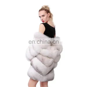 Finland Whole Skin Blue Fox Fur Overcoat Jacket Women Genuine Fur Coat Cross Fox Fur Coat thumbnail-6
