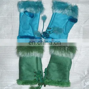 Colorful Fingerless Gloves With Real Rabbit Fur thumbnail-3