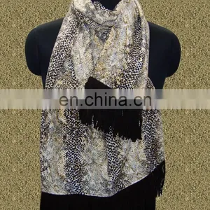 Silk Pashmina With Leather Sued Trim Shwals For 2016 thumbnail-1
