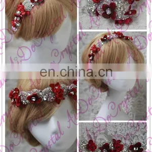 Aidocrystal Red Vintage Lace Wedding Hairpiece, Ivory Lace Bridal Hair Accessories, Rhinestone Headband With Pearl thumbnail-3