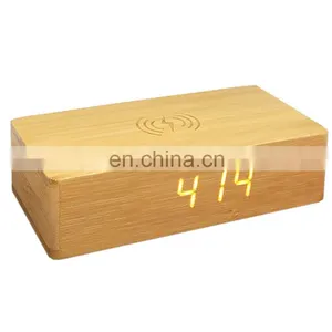 Modern Home Living Room Bedroom Natural Eco Friendly Voice Control Wooden LED Digital Alarm Clock With Recharge thumbnail-2