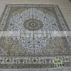 Hand Tufting Silk on Wool Antique Persian Style Double Knots Silk White Carpet thumbnail-1
