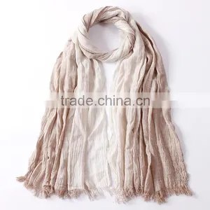 New Arrvial Korean Fashion Wrinkle Woven Striped Woman Linen Scarf Quality Choice thumbnail-6