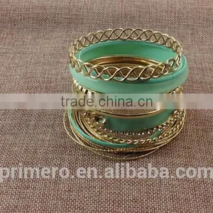Handmade Gold Plated Multilayer Beads Chain Mix Bracelets Hard Plastic Bangles thumbnail-3