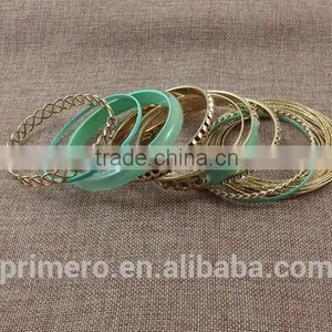 Handmade Gold Plated Multilayer Beads Chain Mix Bracelets Hard Plastic Bangles thumbnail-4