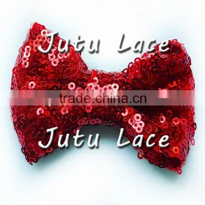 Christmas Sequin Fabric Big Red Hair Bows, High Quality Decorative Green Bowknot for Baby Girls Hair Headbands thumbnail-4