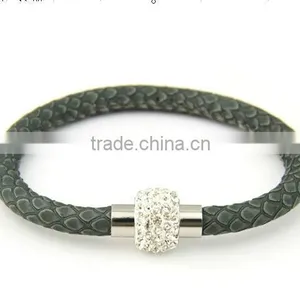 Fashion Jewellry Stainless Steel PU Leather Bracelet With Heart Charm thumbnail-1