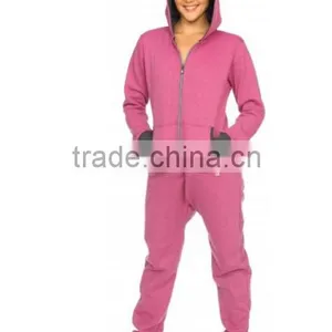 Women Cotton Sweat Women's Fleece Footless Onesie/Ladies Formal Jumpsuit/Adult Casual Cotton Romper thumbnail-1