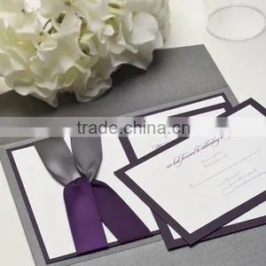 2016 Newmengxing Elegant Wedding Invitaion, Fancy Invitation With 2 Ribbons thumbnail-1