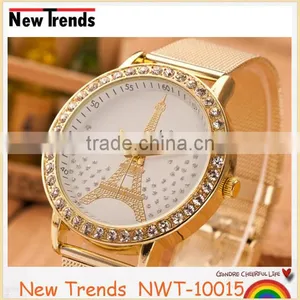 2016 Fashion Gold Mesh Band Rhinestone Tower Watch for Women thumbnail-3