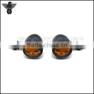 Aluminum Skull Lens Vintage Motorcycle Turn Signals for Harley Cruisers thumbnail-2