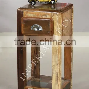 INDIAN RECYCLED WOOD FURNITURE SET OF STOOL WITH DRAWER thumbnail-3