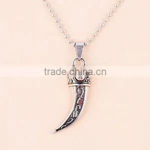 Fashion Stainless Steel Wolf Tooth Fake Turquoise Pendant Necklace Mens Jewelry thumbnail-1