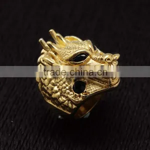 Crystal Stainless Steel Gold Plated Eternity Rings Huge Dragon Head Design Finger Ring Most Popular thumbnail-1
