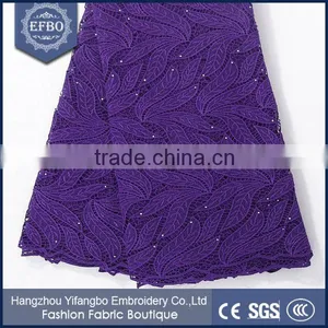Simple Design Style Guipure Lace Fabric / Purple Color UK Embroidery Lace Fabric For Wedding Dress thumbnail-1