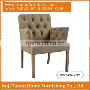 Linen Fabric Arm Chair With Tufted Back and Arm. Antique Finish Rubber Wood Legs Assembled,TB-7287 thumbnail-1