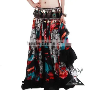 Bohemian Gypsy Chiffon Belly Dance Circle Skirt With Floral Prints thumbnail-1