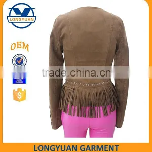 Slim Fit Stylish Fashion Suede Material New Design pu Leather Jacket With Tassels for Woman 2016 thumbnail-2