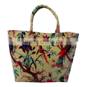 BIRD PRINT KANTHA FABRIC TOTE BAG, KANTHA QUILTED BAG,SHOULDER BAG thumbnail-1