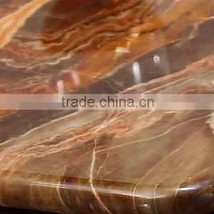 Modern Natural Coffee Color Marble Korean Dining Table Stainless Steel Legs thumbnail-2