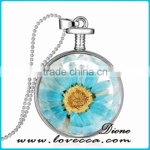 New Trendy Jewelry Real Dried Sunflower Glass Locket Style Necklace thumbnail-1