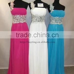 Sexy Backless One-shoulder Ruffle Embroidered Blue Crystal Dress thumbnail-2