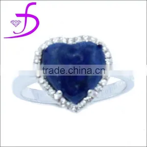 Heart Shape Ring Natural Stone Ring With CZ Mirco Pave Setting Blue Topaz Jewelry thumbnail-1