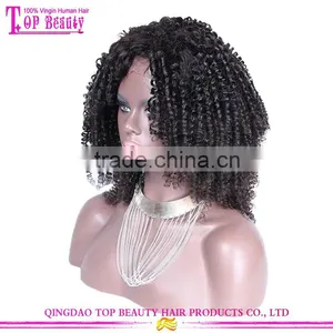 2016 Hot Sale Full Lace Curly Bob Wig 22inch 150% Density Natural Color Mongolian Hair Kinky Curly Wig for Black Women thumbnail-3