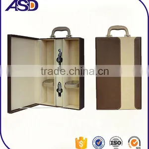 UV Coating Printing Handling High Standard pu 2bottles Wine Gift Packaging /wine Boxes thumbnail-1