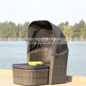 Alum Chaise Lounge With Folding Awning Beach Sun Lounger thumbnail-1
