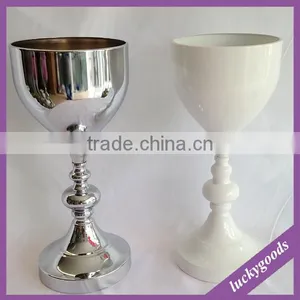 LDJ538 38.5cm Small White and Silver Metal Vase for Indoor Table Decoration thumbnail-1