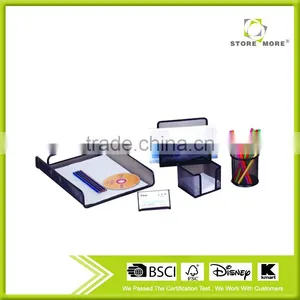 Durable Metal Mesh Office Pen Holder Letter Rack Paper Tray Stationery Set thumbnail-1