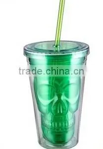 16oz Colorful Skull Plastic Double Wall Tumbler With Lid and Straw thumbnail-1