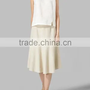 Blouse And Skirt Muslimah Linen Cotton Fabric Tank Top And Skirts Vintage Swing Wholesale Linen Suits thumbnail-3