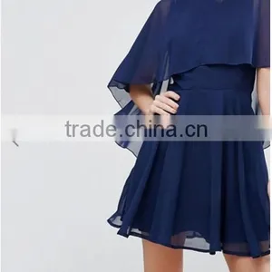 OEM Service Supply Type And Evening / Formal Dresses Type Elegant Evening Dress/ Navy Chiffon Dip Back Cape Mini Dress thumbnail-2
