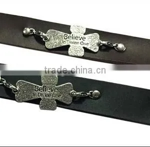 Words Engraved Leather Bracelet,genuine Leather Cross Bracelets,punk Style Wide Bracelets thumbnail-6