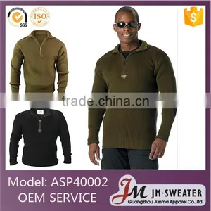 Wholesale Black Acrylic Quarter Zip Military Style Pullover Sweater thumbnail-1