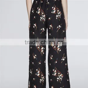 Chic Ropa Mujer Floral Wide Legs Shape Print Black Dressy Pants Outfits thumbnail-4