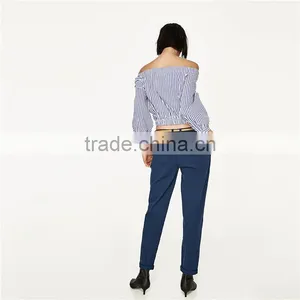 2017 Guangdong Spring Ladies Navy Chinos Designer Pants With Belt thumbnail-4