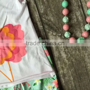 New Girls Outfit Flamingo Set White Coral Mint Kids Boutique Short Sets Ruffles Cotton Girls Clothing Matching With Accessories thumbnail-3