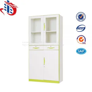 Large Metal Iron Cupboard Glass Door Two Drawer Steel Filing Cabinet thumbnail-1